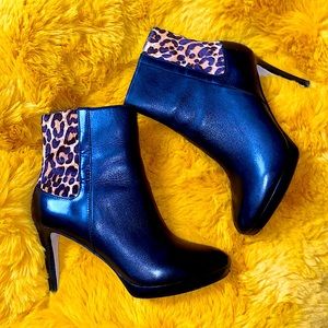 Black Tan TAHARI Ankle Boots with Leonard Fur Genuine Leather